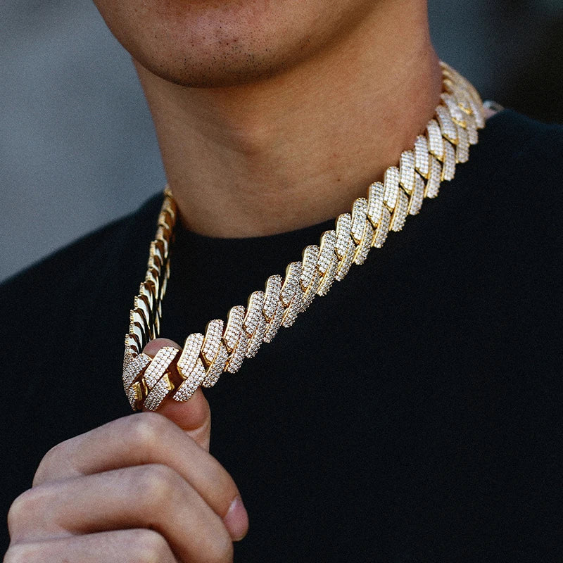 Fashion Hip Hop Jewelry 20mm Gold Plated Brass AAAAA CZ Diamond Luxury Iced Out Heavy Cuban Link Chain Necklace for Men