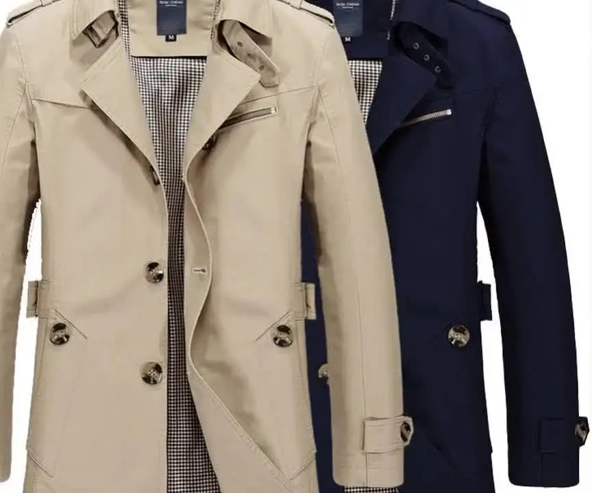 2025 Autumn Winter Men's Business Windbreaker Long Trench Coats Jacket Stand Collar Thin Thickness Hot Selling