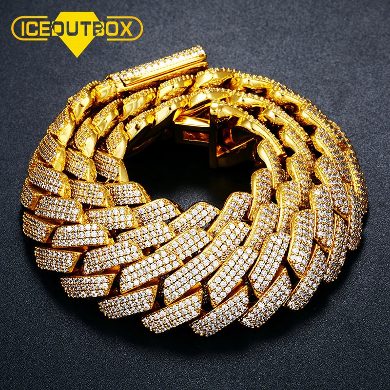 Fashion Hip Hop Jewelry 20mm Gold Plated Brass AAAAA CZ Diamond Luxury Iced Out Heavy Cuban Link Chain Necklace for Men