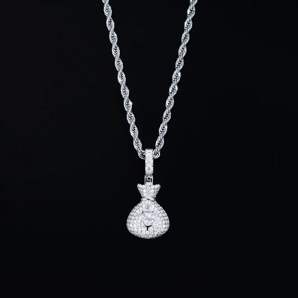 2026 New Moneybag Iced Out Pendant Hip Hop Jewelry Spark 0.1ct Vs Moissanite Custom 925sliver Dollars Pendant Necklace