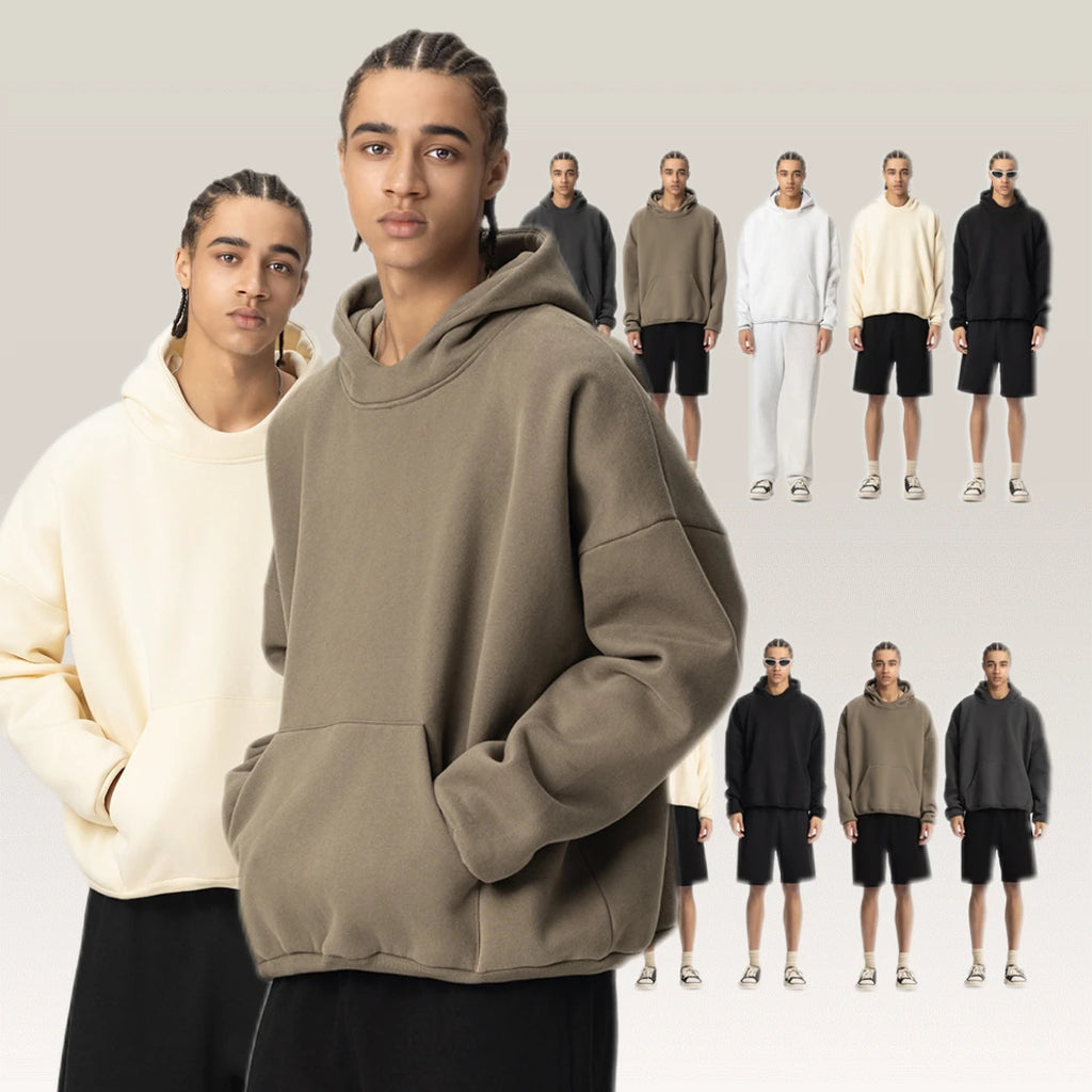 400g Men's Women's Cotton Plus Short Wide Profile Double-layer Hoodie Men Women Solid Color Streetwear Winter Ropa Hombre 0001