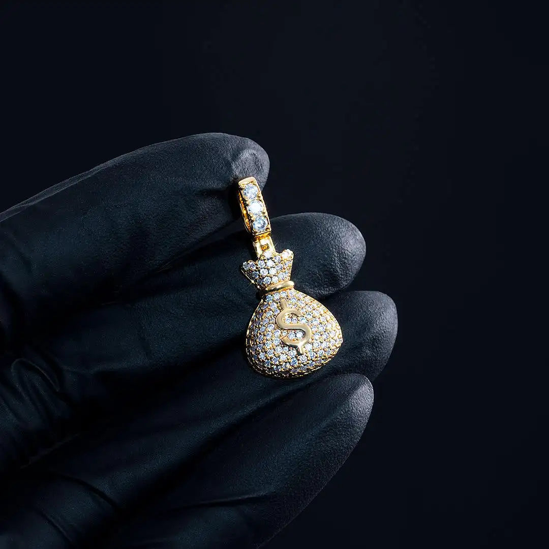 2026 New Moneybag Iced Out Pendant Hip Hop Jewelry Spark 0.1ct Vs Moissanite Custom 925sliver Dollars Pendant Necklace