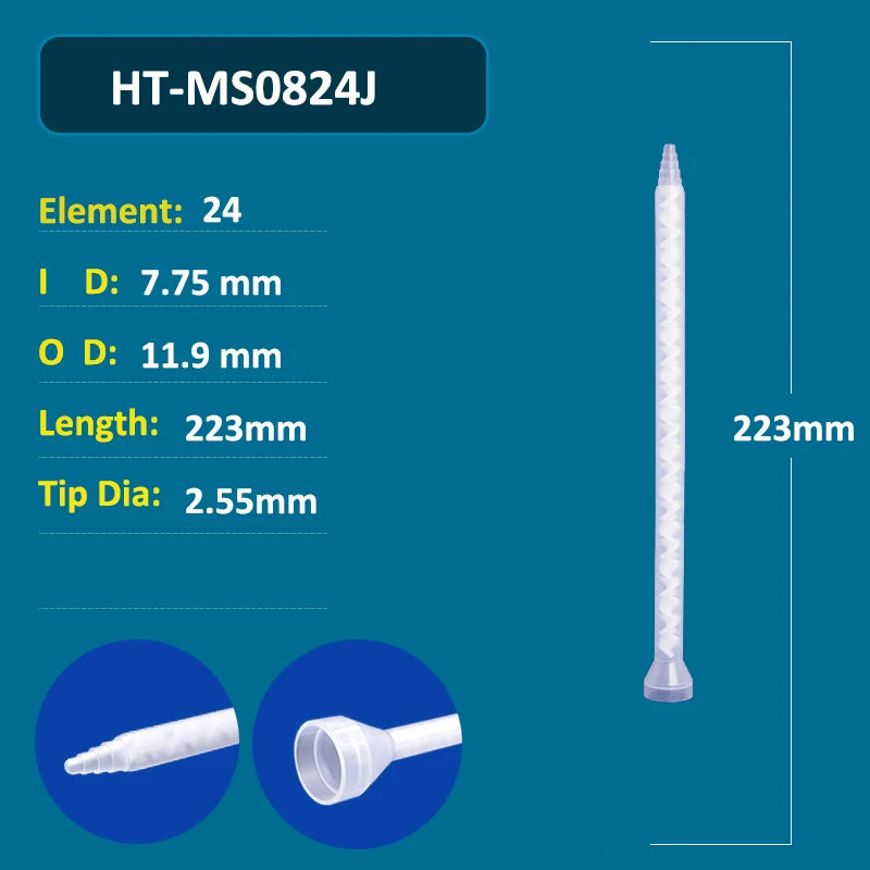 0824 MC PP Material Epoxy Mixing Tips Static Mixer Nozzle 24 Element for 400/600ml 1:1/2:1 Glue Dispenser Dual Cartridge MS0824J