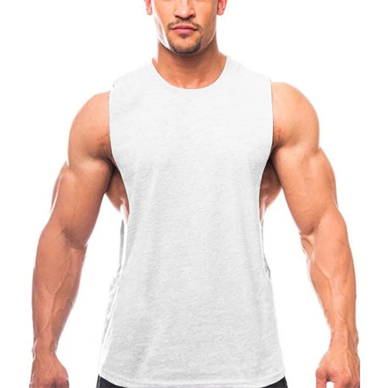 Men Sleeveless T Shirt Bodybuilding Workout Vest Low Cut Weightlifting Tank Top Custom Logo Crew Neck Open Side Tank Tops