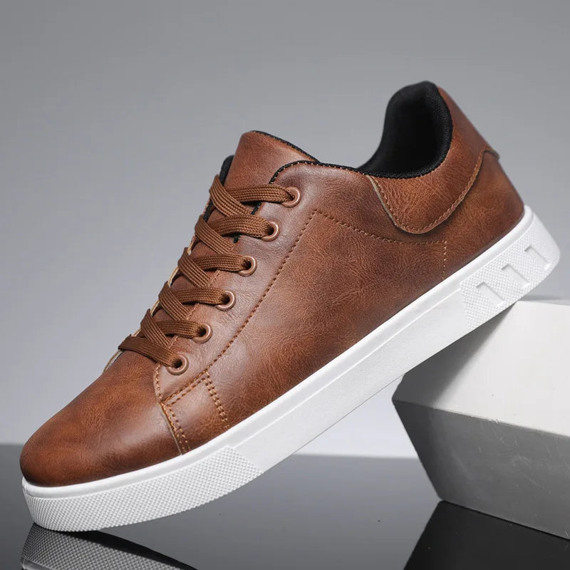 Men's Low-Top Leather Dress Sneakers - PU Round Toe
