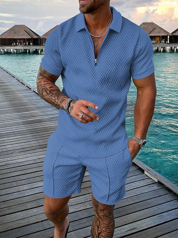 Wholesale Casual Shirt Set Summer Printed Short-sleeved Shirt Shorts Set Men Polo Shirt Set