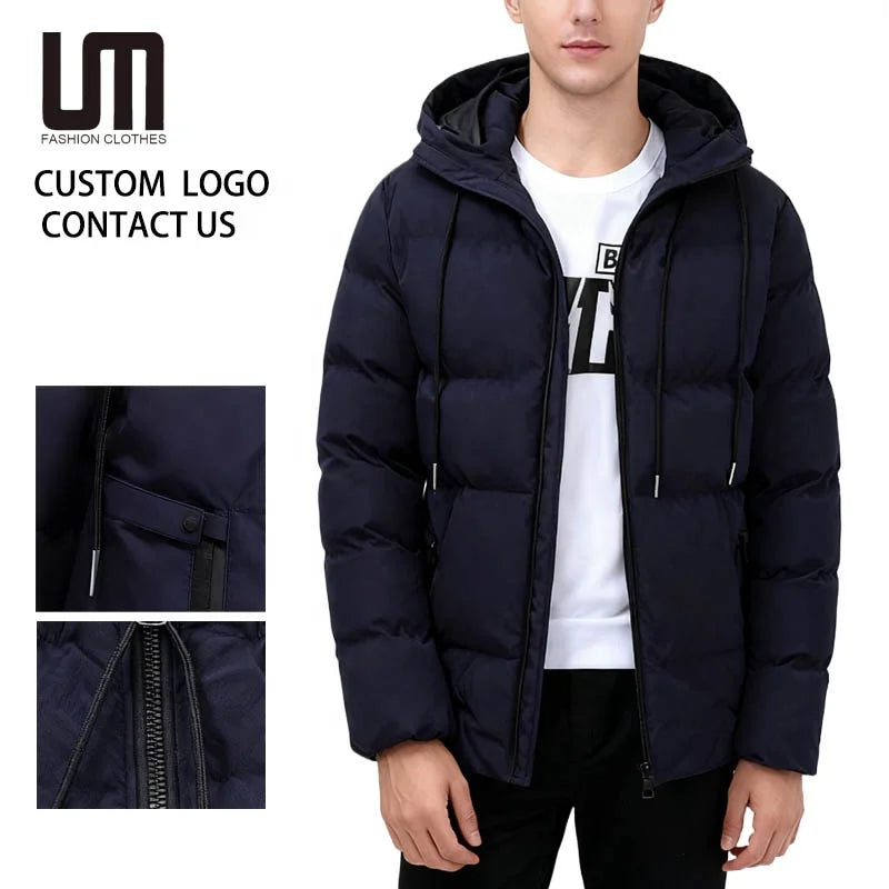 Custom Logo Wholesale Autumn Winter Men Casual Thick Warm Windbreaker Hooded Parkas Plus Size 5XL Coats