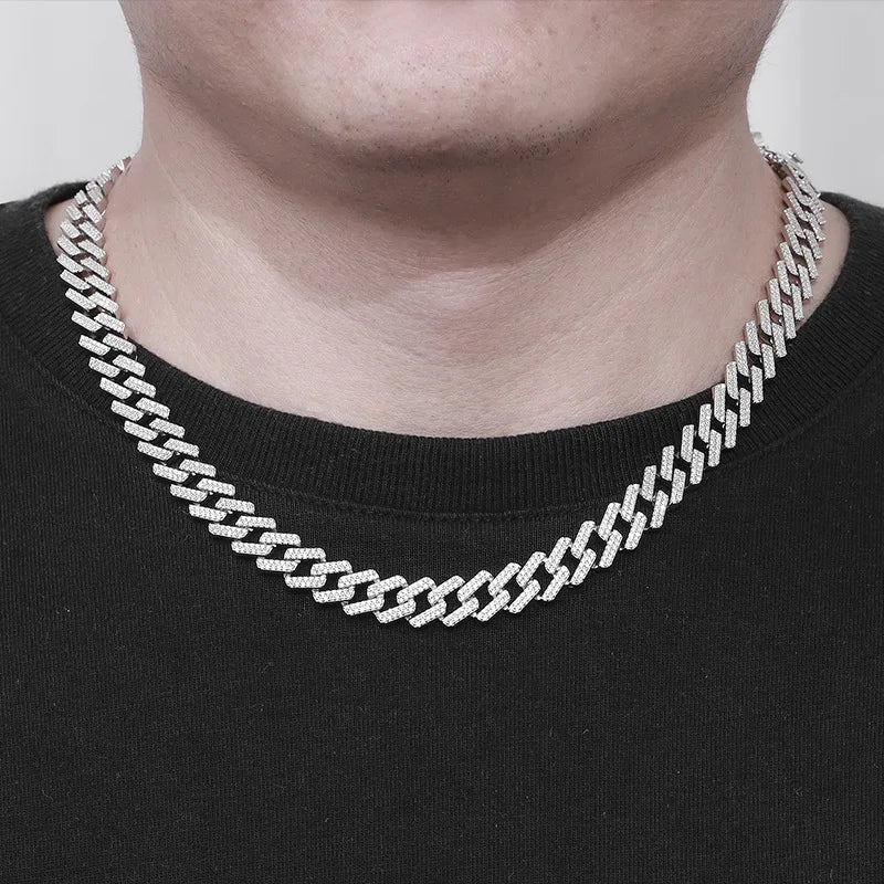 Hip Hop Jewelry 10mm White Gold Rhodium Plated 925 Sterling Silver Cuban Chain Necklace Zirconia Iced Out Miami Chain Necklace