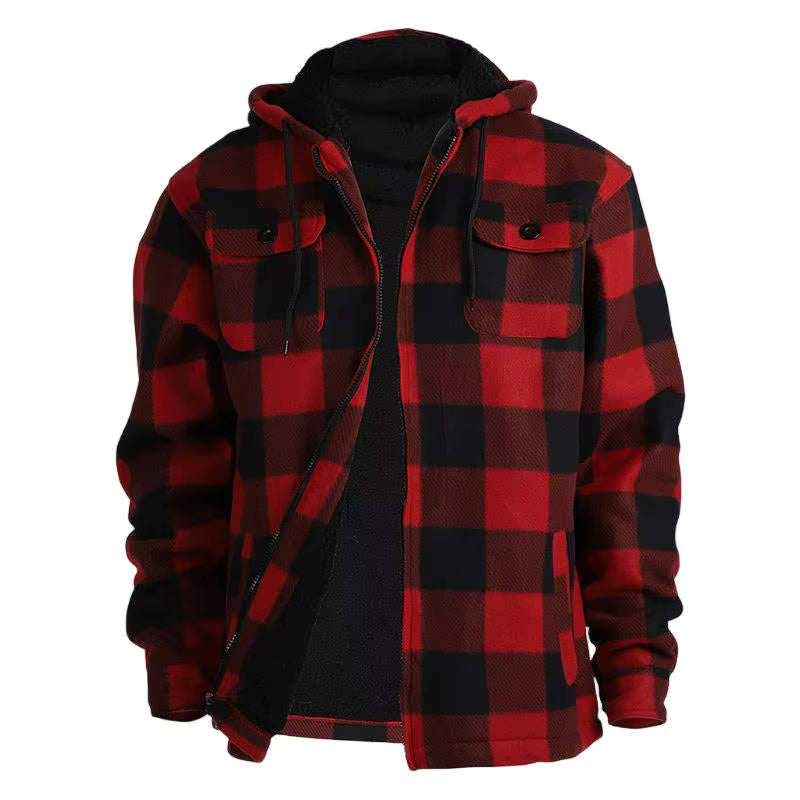 Julian's Menswear Navy Men's Casual Fleece Plaid Jacket