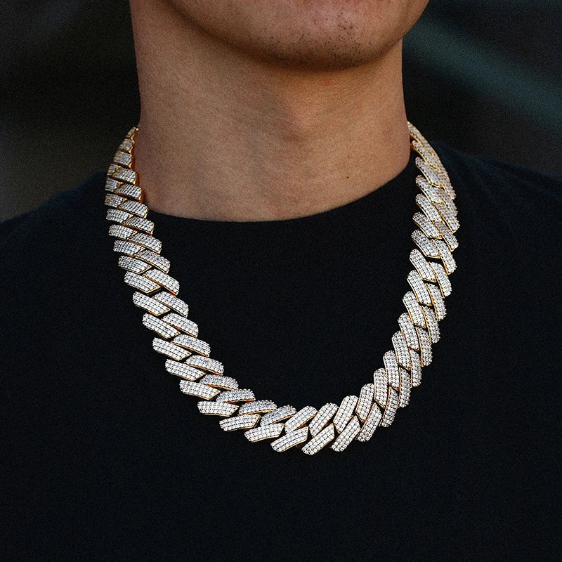 Fashion Hip Hop Jewelry 20mm Gold Plated Brass AAAAA CZ Diamond Luxury Iced Out Heavy Cuban Link Chain Necklace for Men