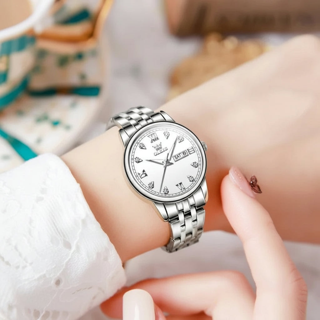 Stainless Steel Couple's Quartz Watches