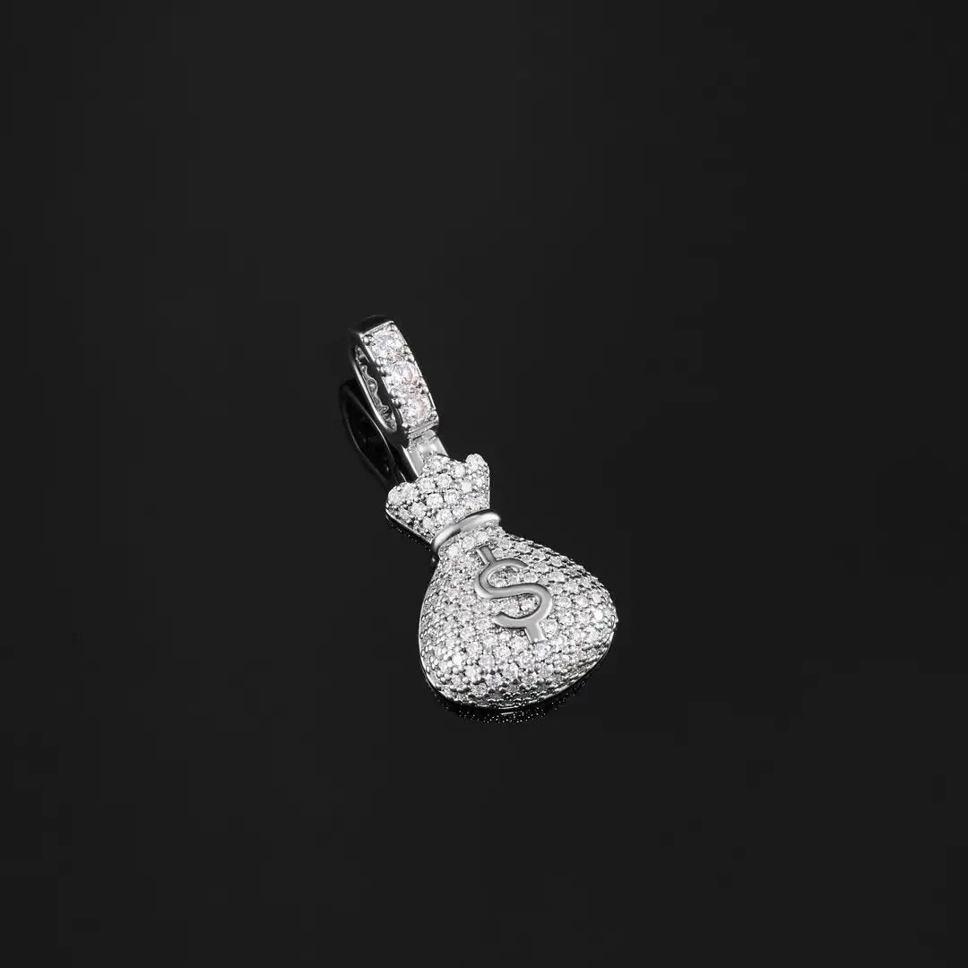 2026 New Moneybag Iced Out Pendant Hip Hop Jewelry Spark 0.1ct Vs Moissanite Custom 925sliver Dollars Pendant Necklace