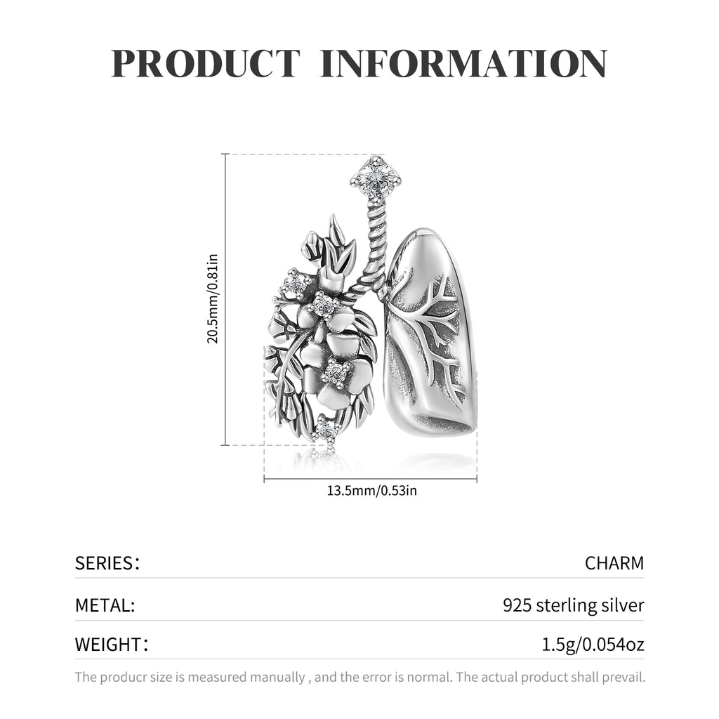 Flower and Lungs Necklace Pendant with Clear Zircon Original 925 Sterling Silver for Women Necklace Jewelry Dropshipping