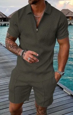 Wholesale Casual Shirt Set Summer Printed Short-sleeved Shirt Shorts Set Men Polo Shirt Set