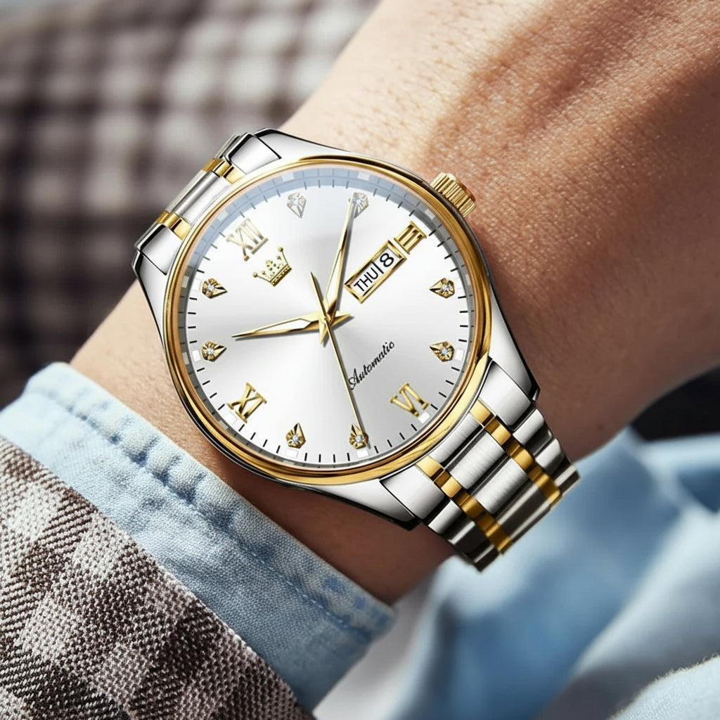 OLEVS 9955 Men's Automatic Mechanical Watch - Luxury Stainless Steel Waterproof Business Watch