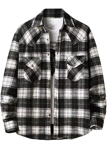 Men's Plaid Flannel Shirt - 100% Cotton Smart Casual