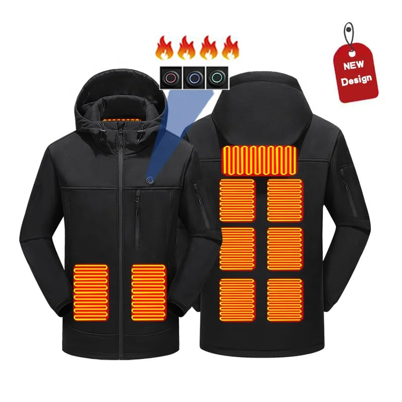 Winter Heating Warm Clothes Plus Size 100% Polyester Outdoor Windbreaker Black Long Coat USB Recharge Heated Jacket for Men