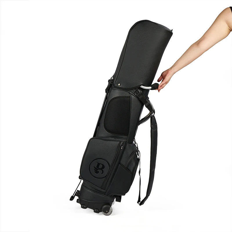 Six Divider Pu Leather Waterproof Golf Stand Bag Custom Lightweight Stand Golf Club Bags with Two Wheels