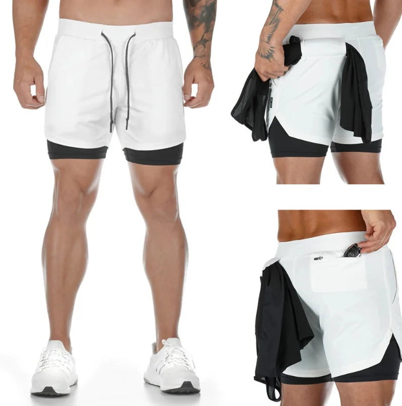 Men Gym Double Layer Mesh Shorts Pockets Quick Dry Breathable Workout Training Jogging Men's Shorts