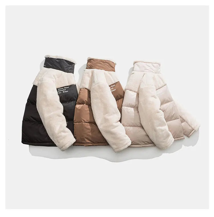 Stand Collar Boys Winter Jackets 2022 Quilted Bomber Jacket Men Fashion Fleece Utility Sherpa Jacket