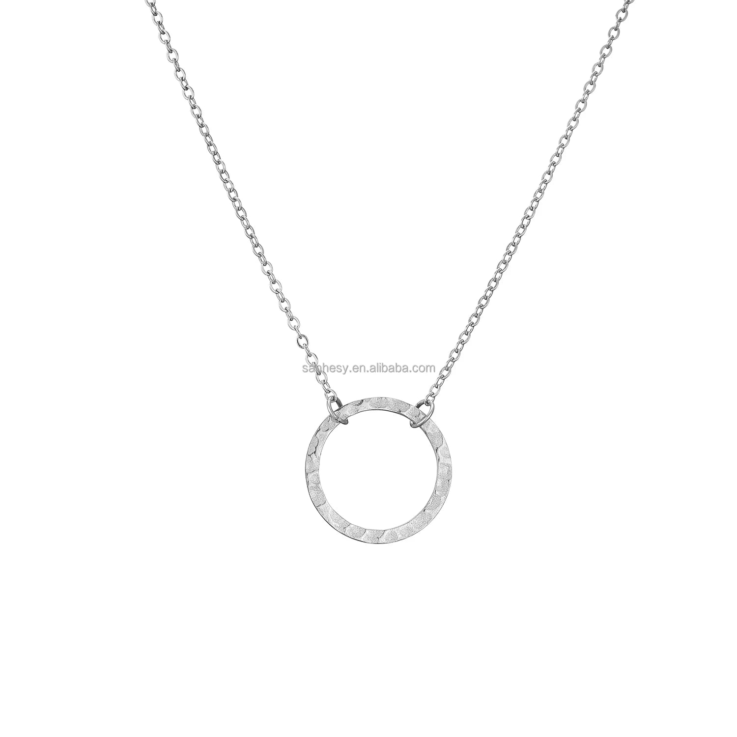 Wholesale Fashionable Jewelry Simple 14K Gold Plated Disc Charm Circle Hammered 316L Stainless Steel Chain Necklace for Women