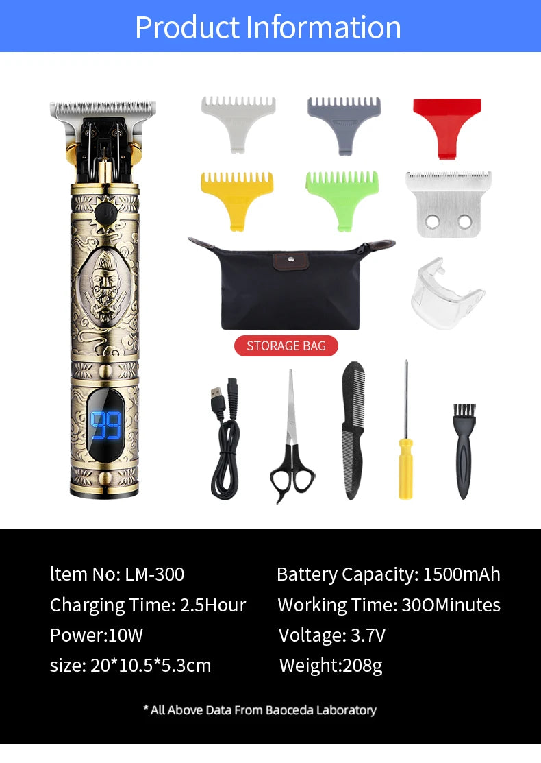 LM-300 Men Cordless Hair Clipper Barber Professional Electric Cutting Machine Beard Shaving Hair Trimmer Styling Kit