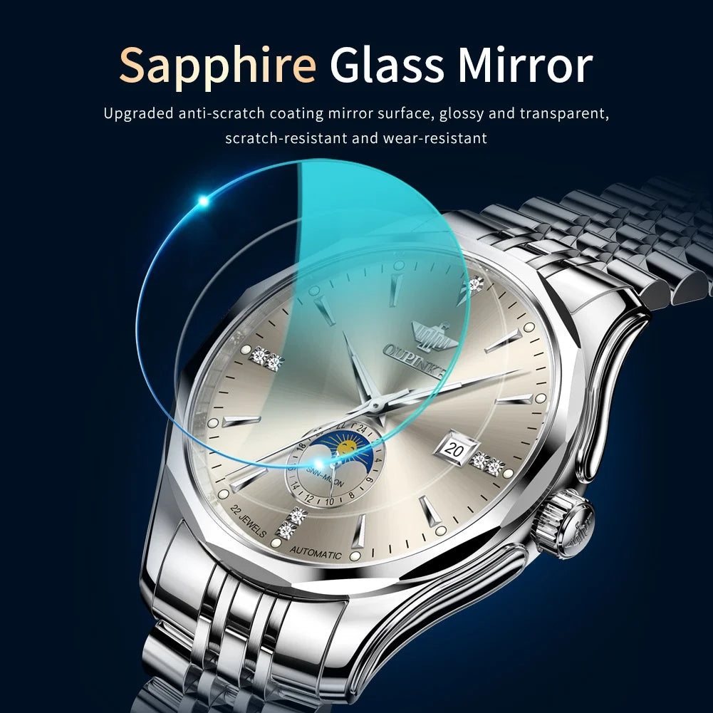 Men's Automatic Mechanical Watch - Stainless Steel with Date Display