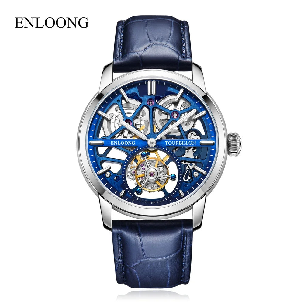ENLOONG Skeleton Watch Men's Sapphire Luxury Tourbillon Watch Mechanical Wristwatches 316L Stainless Steel Watch