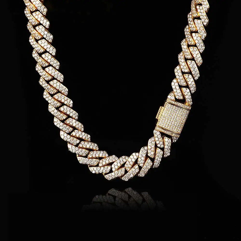 NUOYA 15MM Stock Wholesale Hip Hop Choker White Gold Plated Iced Out Diamond Silver Chain Cuban Necklace