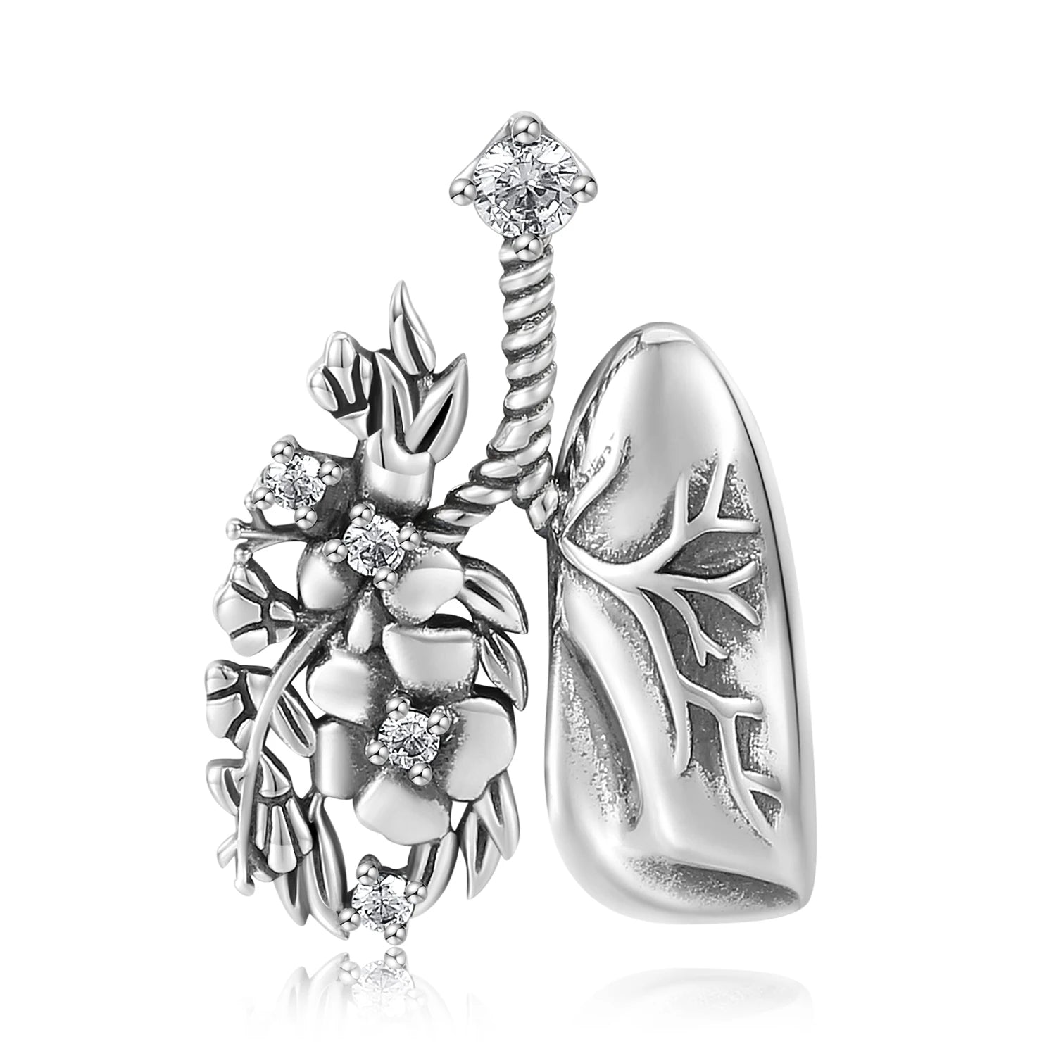 Flower and Lungs Necklace Pendant with Clear Zircon Original 925 Sterling Silver for Women Necklace Jewelry Dropshipping
