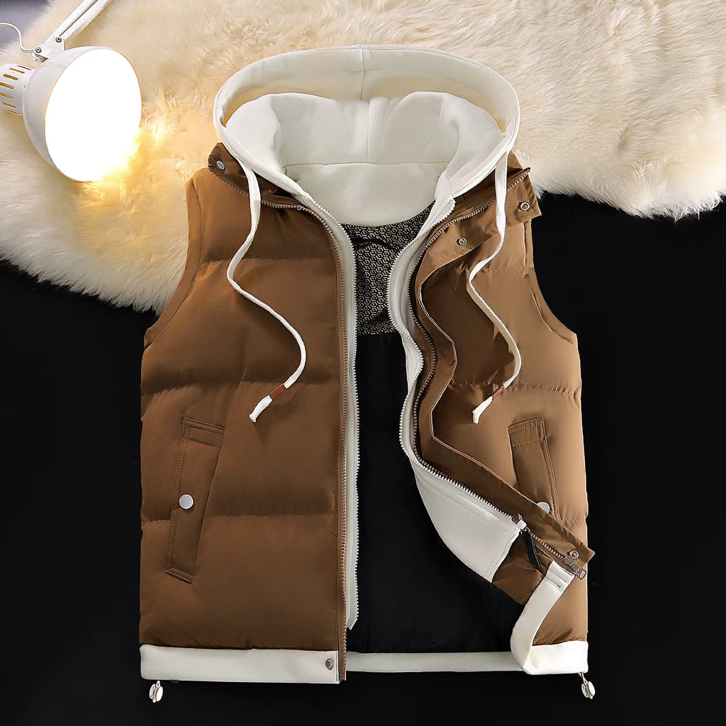 Men's Colorblock Hooded Puffer Vest - Two-Piece Winter Outerwear
