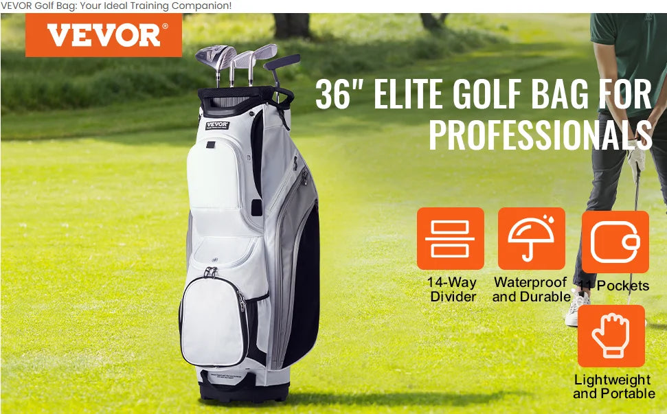 VEVOR Golf Cart Bag with 14 Way Organizer Divider Top, 36' 13 Pockets Premium Nylon Cart Bag, Durable Golf Bags with Handles