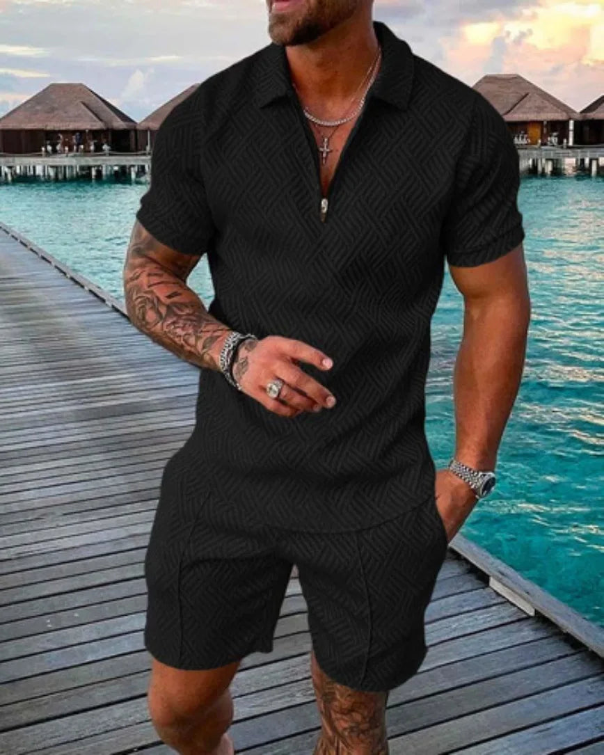 Wholesale Casual Shirt Set Summer Printed Short-sleeved Shirt Shorts Set Men Polo Shirt Set
