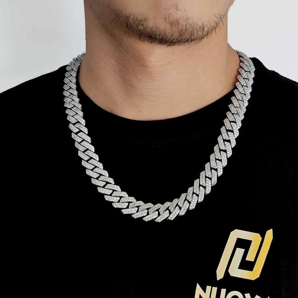 NUOYA 15MM Stock Wholesale Hip Hop Choker White Gold Plated Iced Out Diamond Silver Chain Cuban Necklace