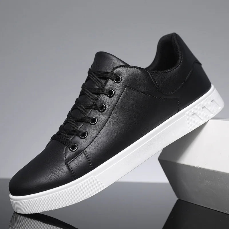 Men's Low-Top Leather Dress Sneakers - PU Round Toe