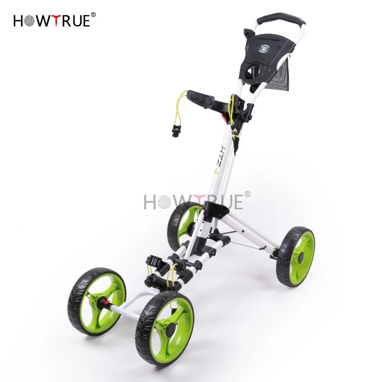 Newest Small Folding Four Eva Foam Wheels Golf Push Pull Cart High Quality Aluminum Black Golf Trolley for Driving Range