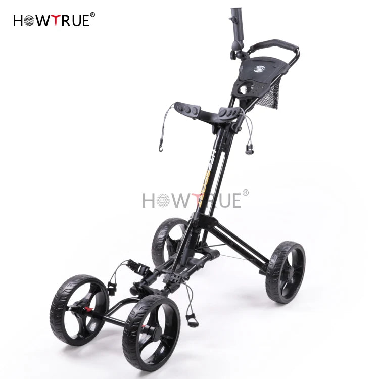Newest Small Folding Four Eva Foam Wheels Golf Push Pull Cart High Quality Aluminum Black Golf Trolley for Driving Range