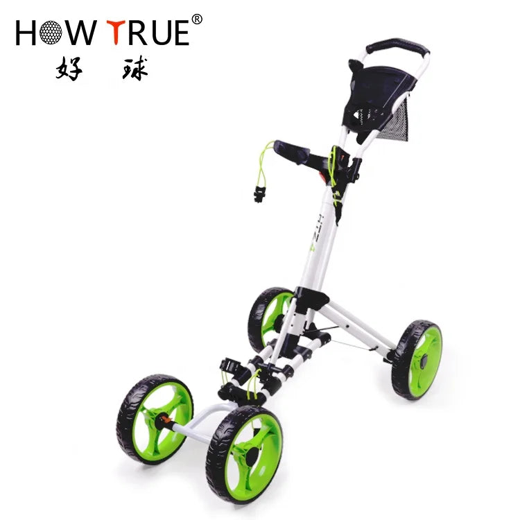 Newest Small Folding Four Eva Foam Wheels Golf Push Pull Cart High Quality Aluminum Black Golf Trolley for Driving Range