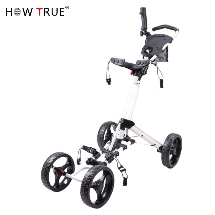 Newest Small Folding Four Eva Foam Wheels Golf Push Pull Cart High Quality Aluminum Black Golf Trolley for Driving Range