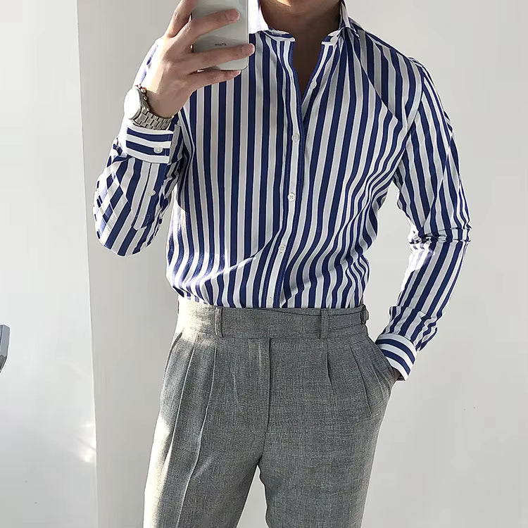 Men's Striped Cotton Shirt with Yarn-Dyed Dobby Fabric - 220 GSM S Julian's Menswear