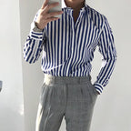 Men's Striped Cotton Shirt with Yarn-Dyed Dobby Fabric - 220 GSM S Julian's Menswear
