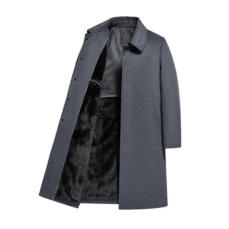 New Thick Long Dyed Woolen Coat Men's Winter Dad's Casual Plus Turn-down Collar Single Button Eco-Friendly