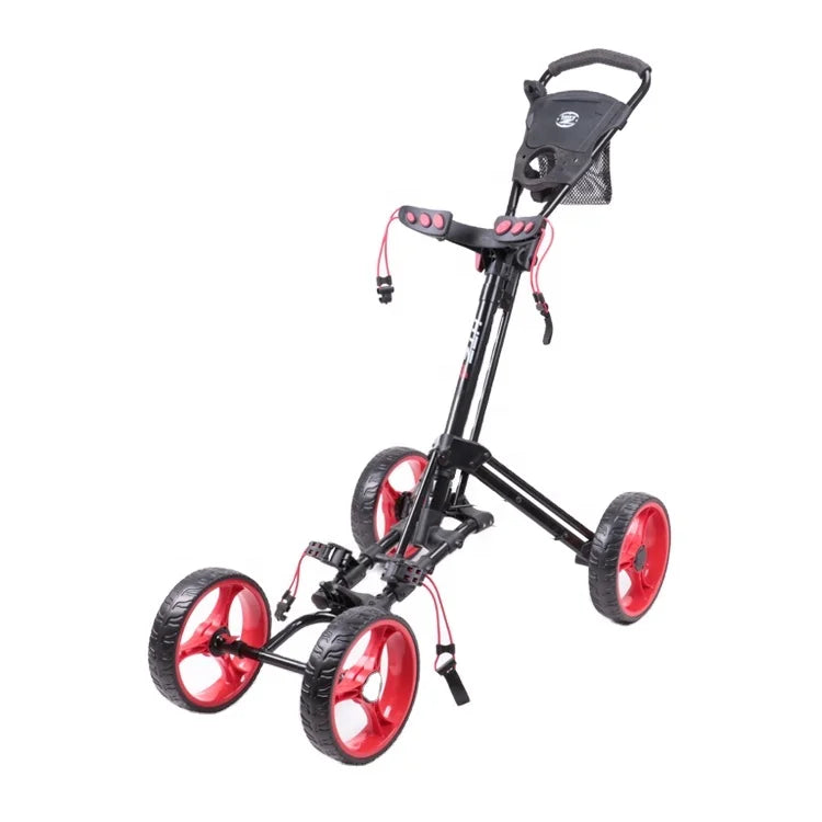 Newest Small Folding Four Eva Foam Wheels Golf Push Pull Cart High Quality Aluminum Black Golf Trolley for Driving Range