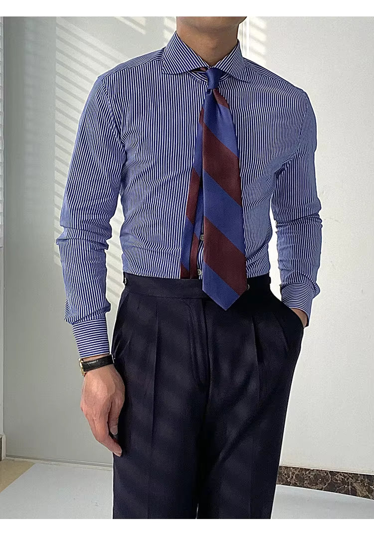 Men's Striped Cotton Shirt with Yarn-Dyed Dobby Fabric - 220 GSM S Julian's Menswear