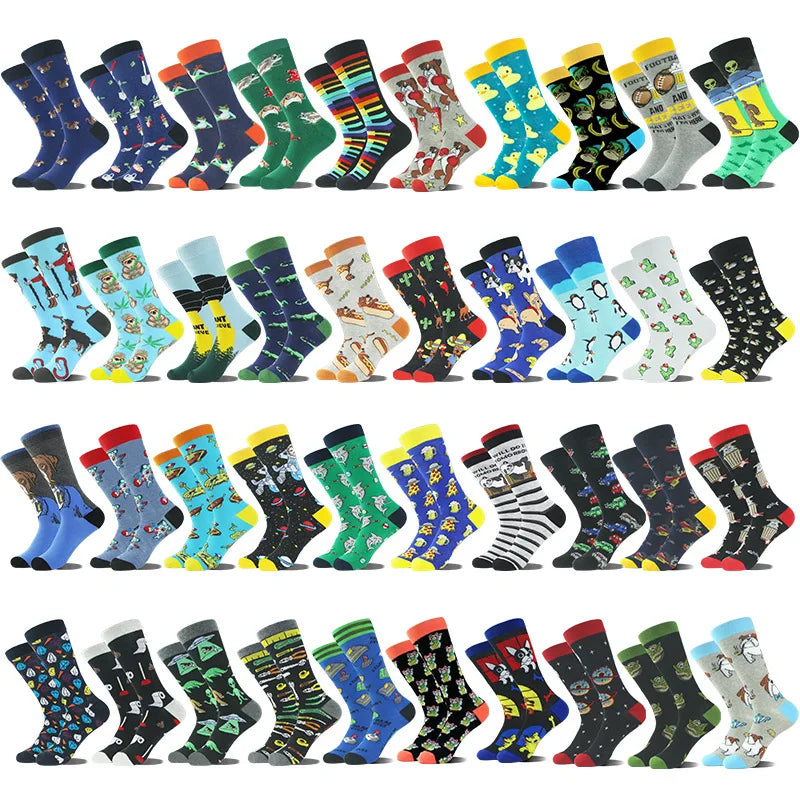 Quentin Men Cotton Crew Happy Funny Crazied Colorful Dress Socks Wholesale With logo Hot Trendy Fancy Fruit Food Flower Socks