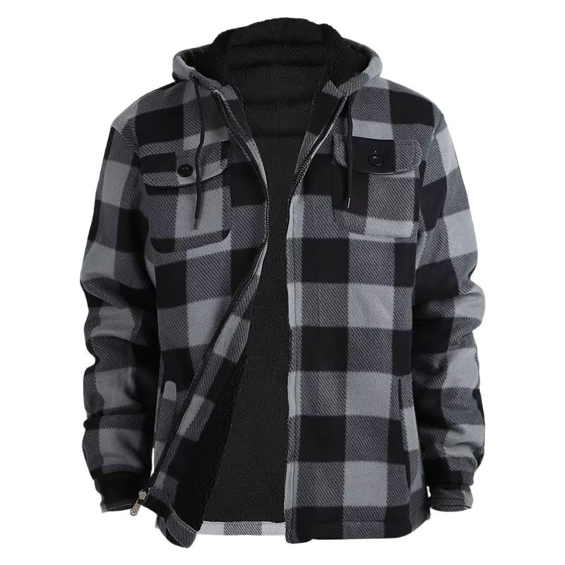 Julian's Menswear Navy Men's Casual Fleece Plaid Jacket
