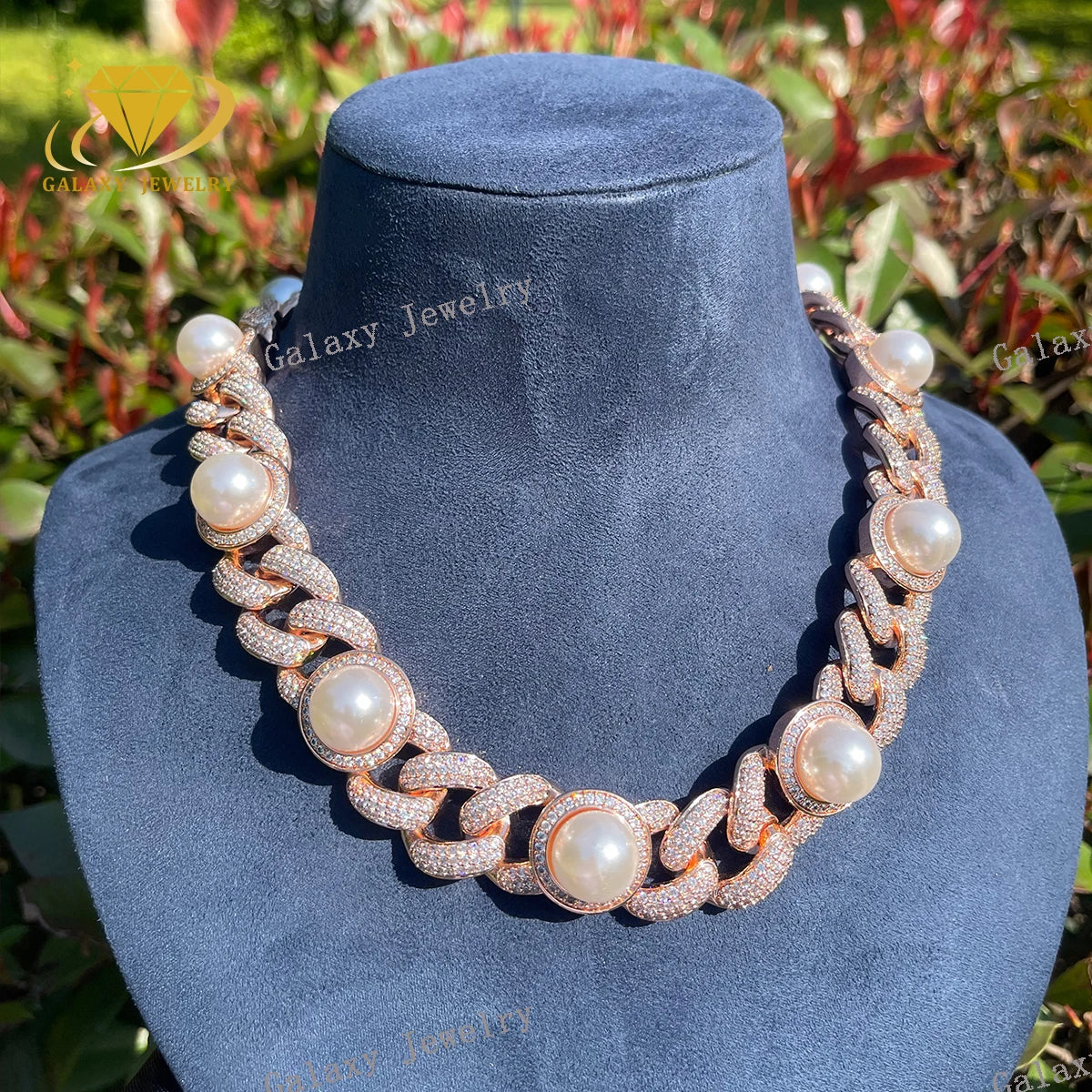 Hiphop Pearl Necklace 925 Silver Moissanite Spiked Pearl Cuban Chain Gold Plated Moissanite Miami Cuban Link