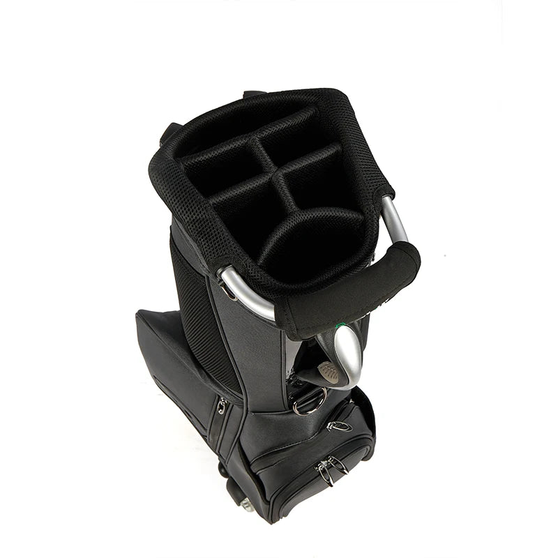 Six Divider Pu Leather Waterproof Golf Stand Bag Custom Lightweight Stand Golf Club Bags with Two Wheels