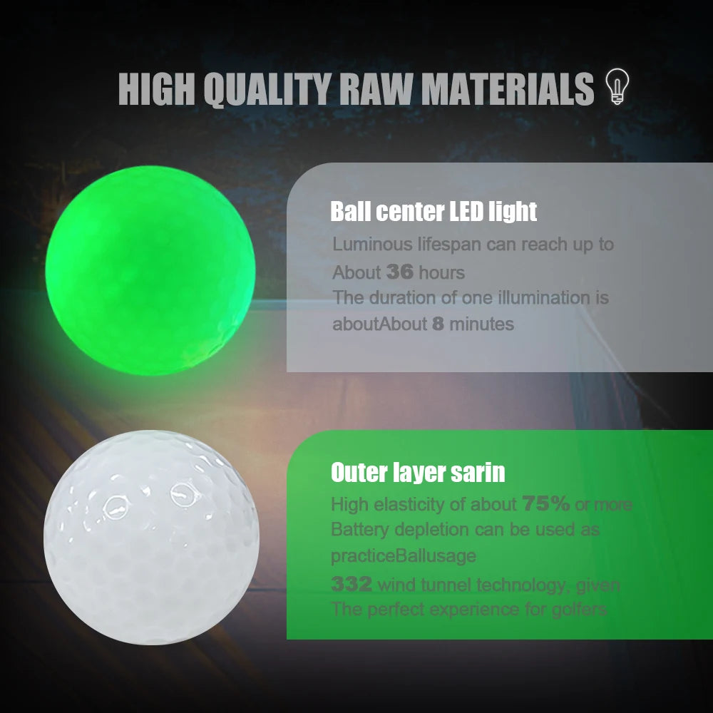 High Quality Custom Logo Golf Ball Glowing Practice Ball 2/3/4 Layers Mixed Color Light up Flashing Glowing Led Golf Balls
