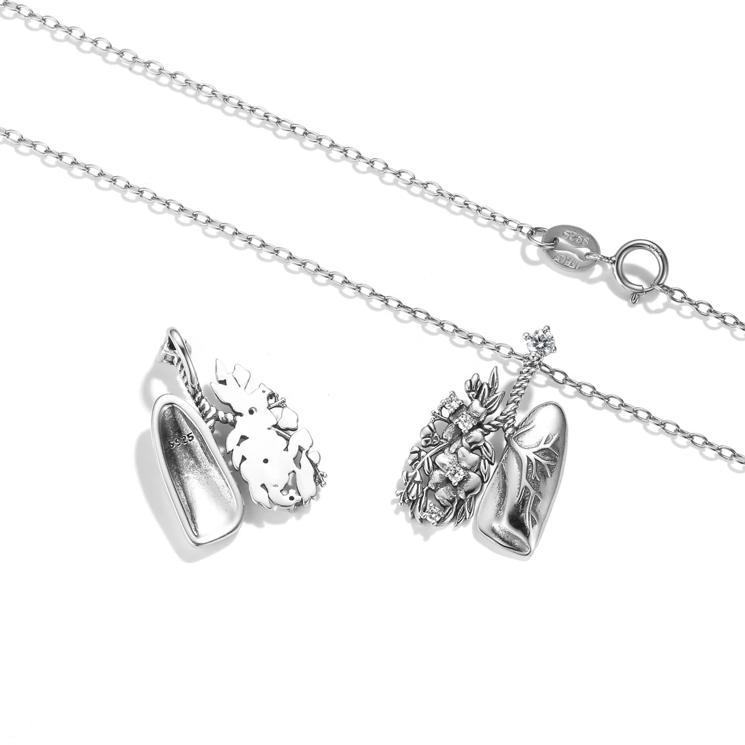 Flower and Lungs Necklace Pendant with Clear Zircon Original 925 Sterling Silver for Women Necklace Jewelry Dropshipping